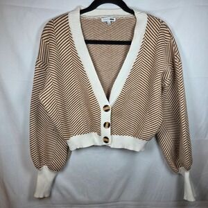 Fashion Nova Herringbone Cropped Cardigan Sweater XL Brown White 90486N